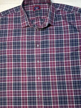 UNTUCKit Azienda Plaid Button-Down Shirt 100% Cotton Burgundy Navy Size 3XL